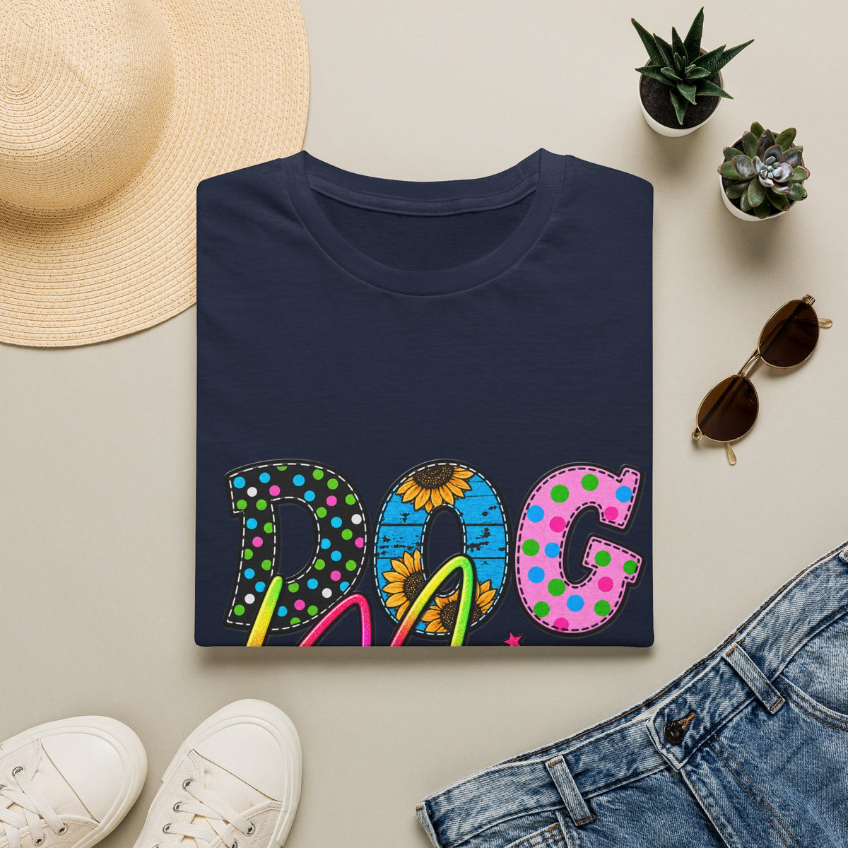Dog Mom T-Shirt  Colorful Floral & Polka Dot Graphic