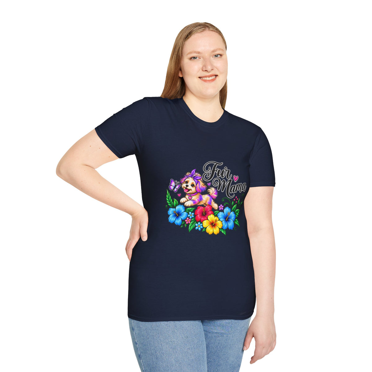 "Fur Mama" Colorful Puppy Floral Graphic Tee