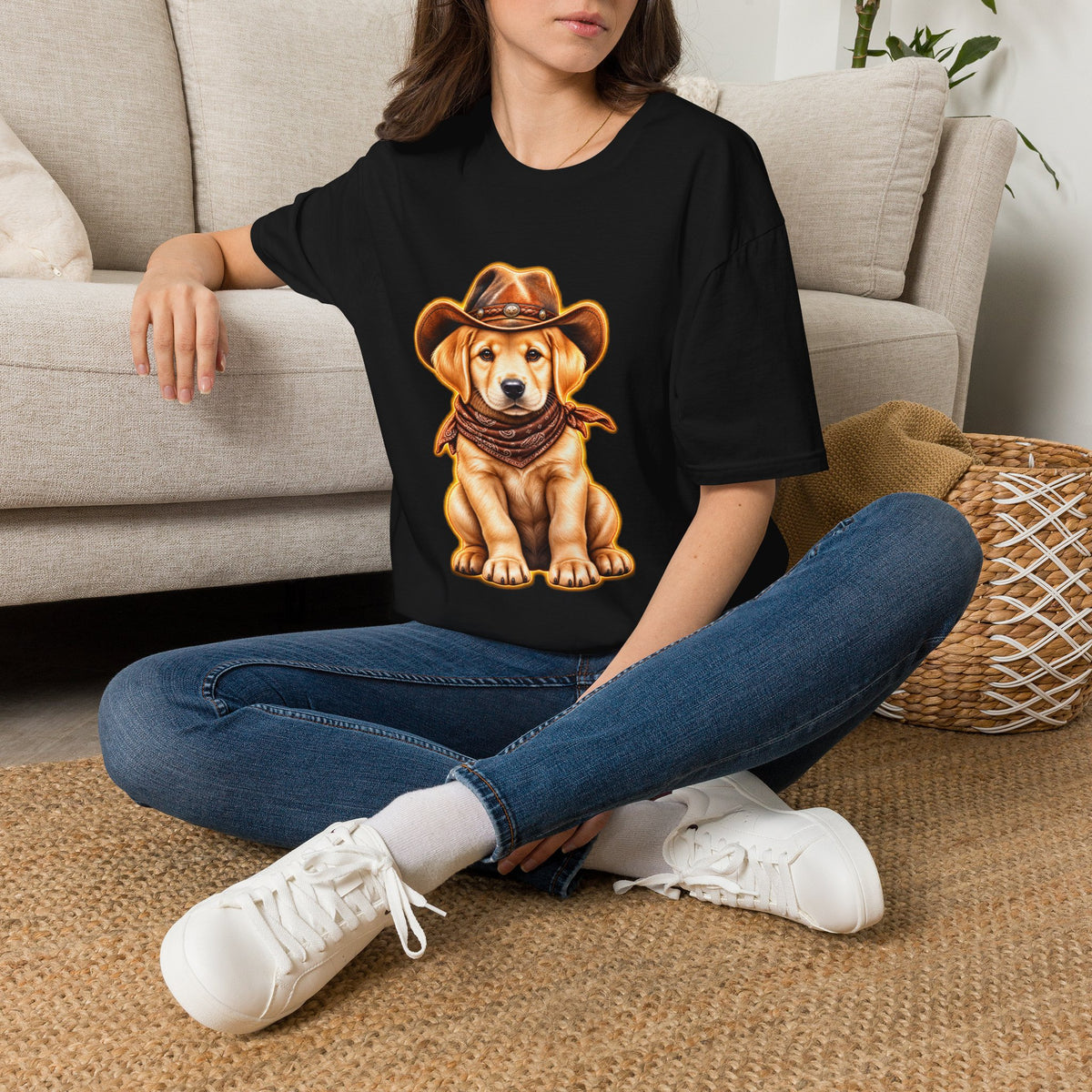 Cute Labrador Wearing Cowboy Hat & Bandana