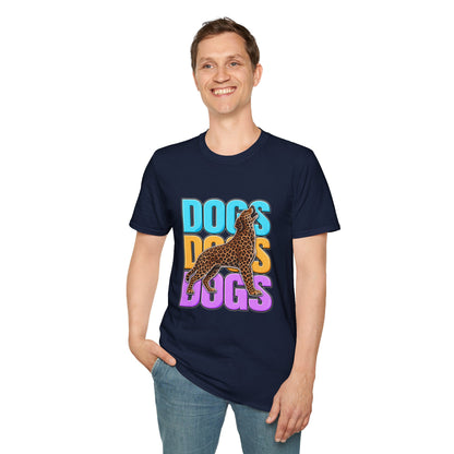 Dogs Retro Graphic T-Shirt — Colorful Leopard Print Design