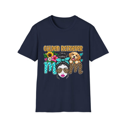 Golden Retriever Mom T-Shirt — Floral Messy Bun Dog Lover Tee