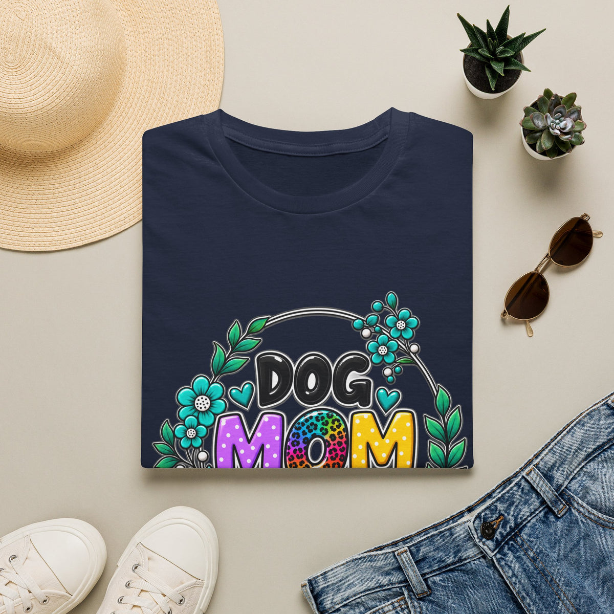 Dog Mom T-Shirt — Colorful Floral Paw Print Tee for Pet Lovers