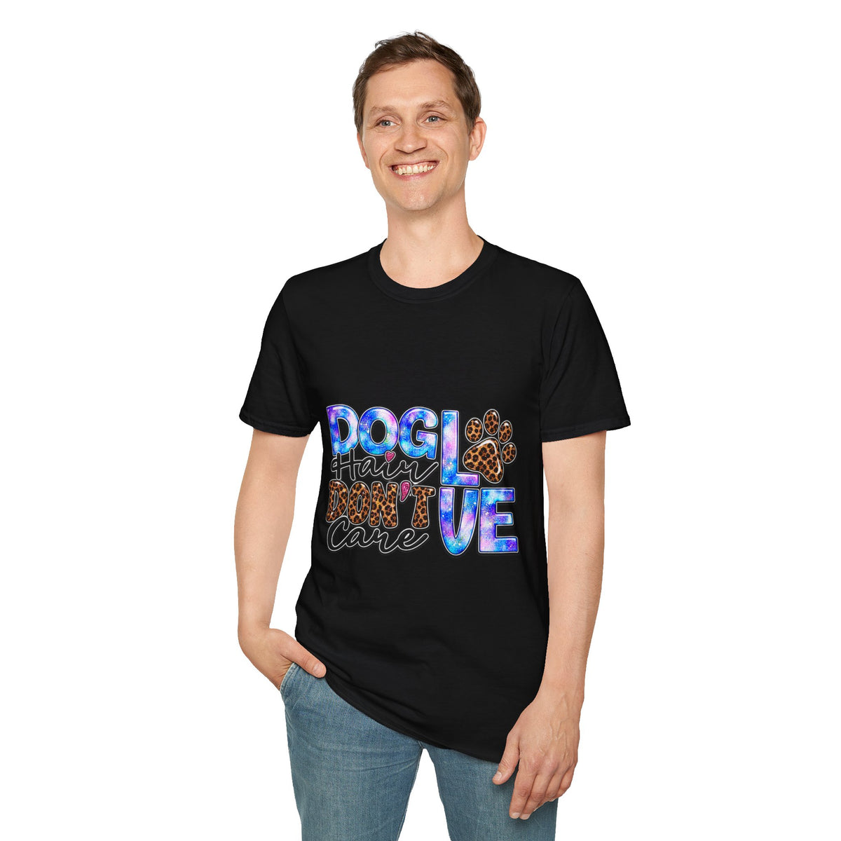 Dog Mom T-Shirt - "Dog Hair Don’t Care" Leopard Paw Graphic