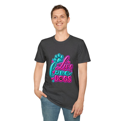 T-Shirt — Live Love Dogs Colorful Paw Graphic