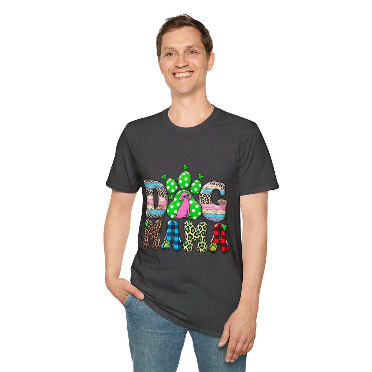 Dog Mama Tee — Colorful Paw & Cactus Graphic T-Shirt