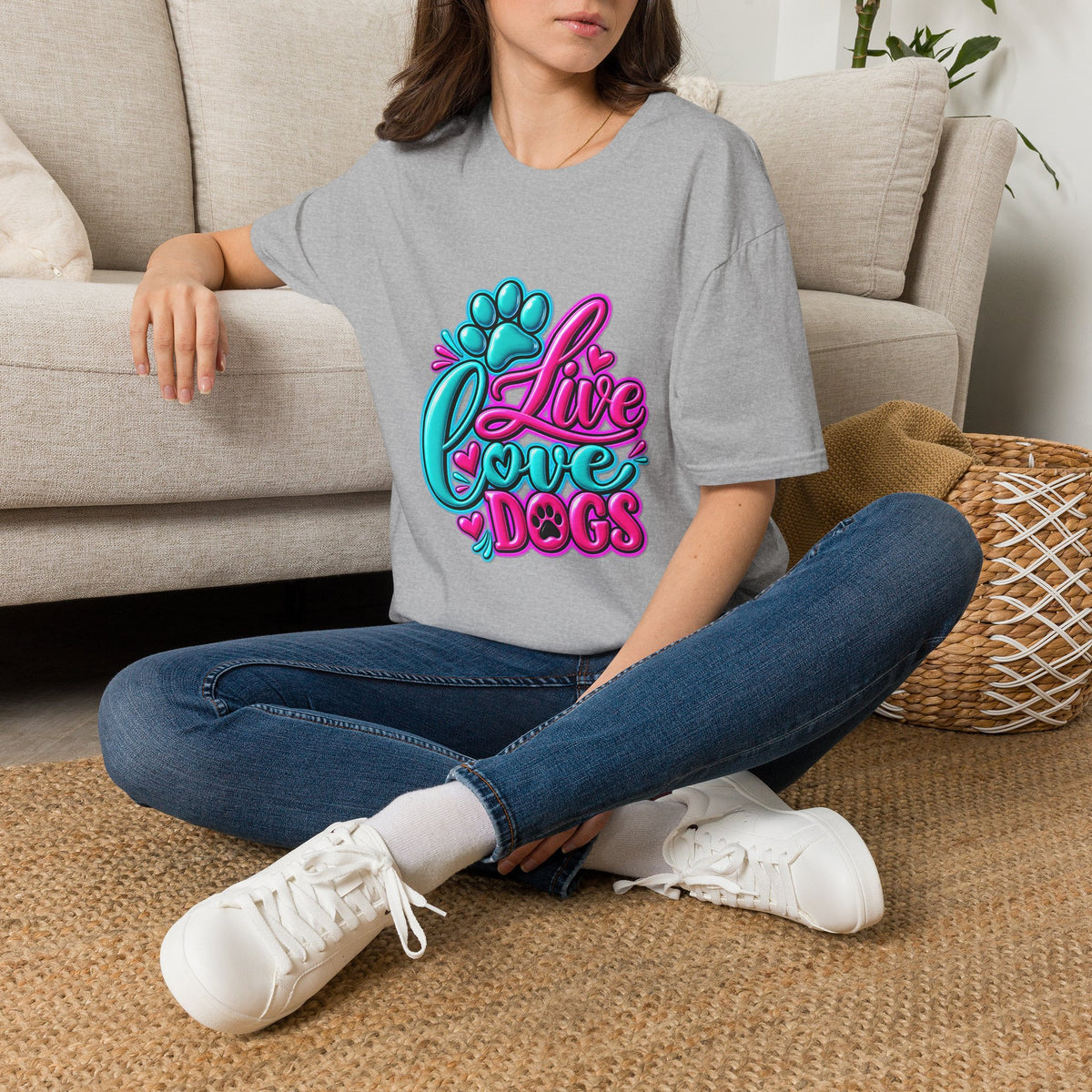 Live Love Dogs Graphic T-Shirt – Cute Paw Print Dog Lover Tee