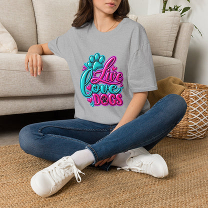 Live Love Dogs Graphic T-Shirt – Cute Paw Print Dog Lover Tee