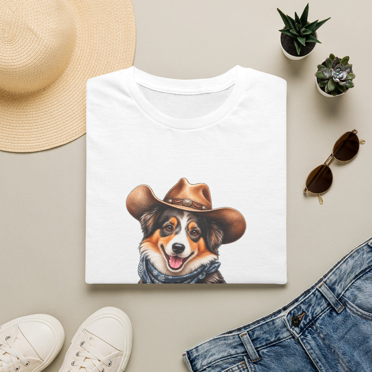 Cowboy Dog T-Shirt — Cute Australian Shepherd in Hat