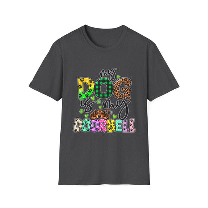 My Dog Is My Doorbell T-Shirt — Colorful Paw Print Dog Lover Tee