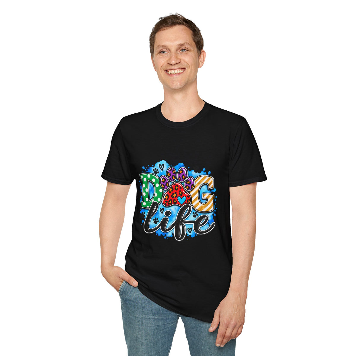 Dog Life T-Shirt — Colorful Paw Print Rescue Lover Tee