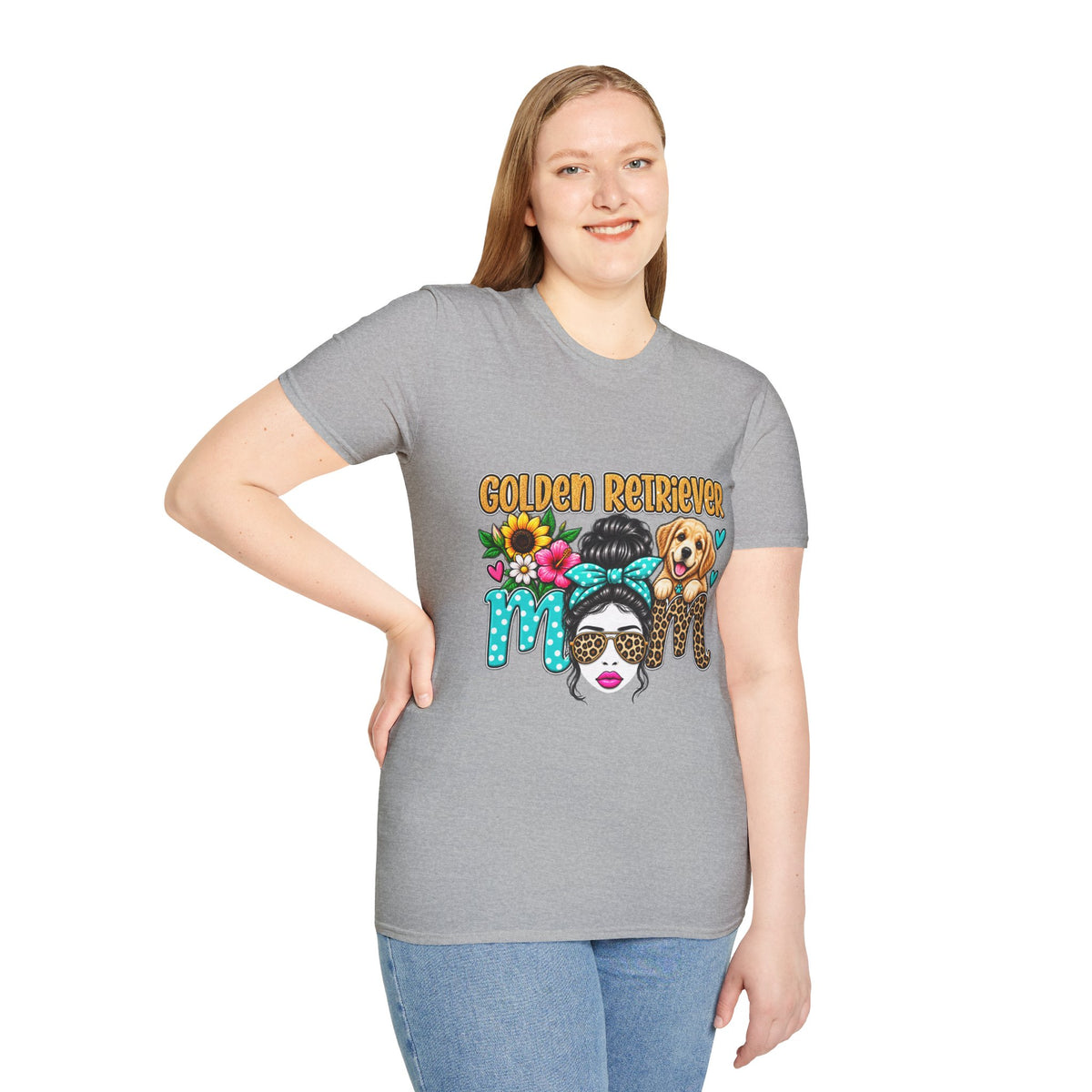Golden Retriever Mom T-Shirt — Floral Messy Bun Dog Lover Tee