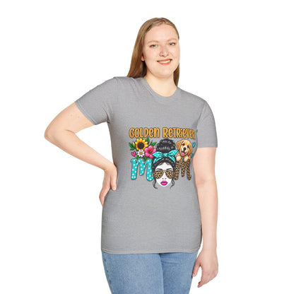 Golden Retriever Mom T-Shirt — Floral Messy Bun Dog Lover Tee