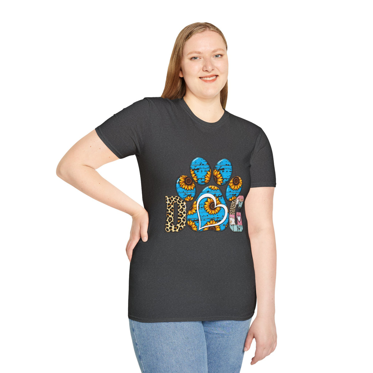 Sunflower Paw Print T-Shirt — Blue Rustic Pet Lover Tee