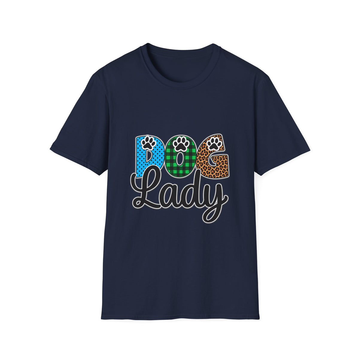 Dog Lady T‑Shirt — Colorful Paw Print DOG Graphic Tee for Pet Lovers