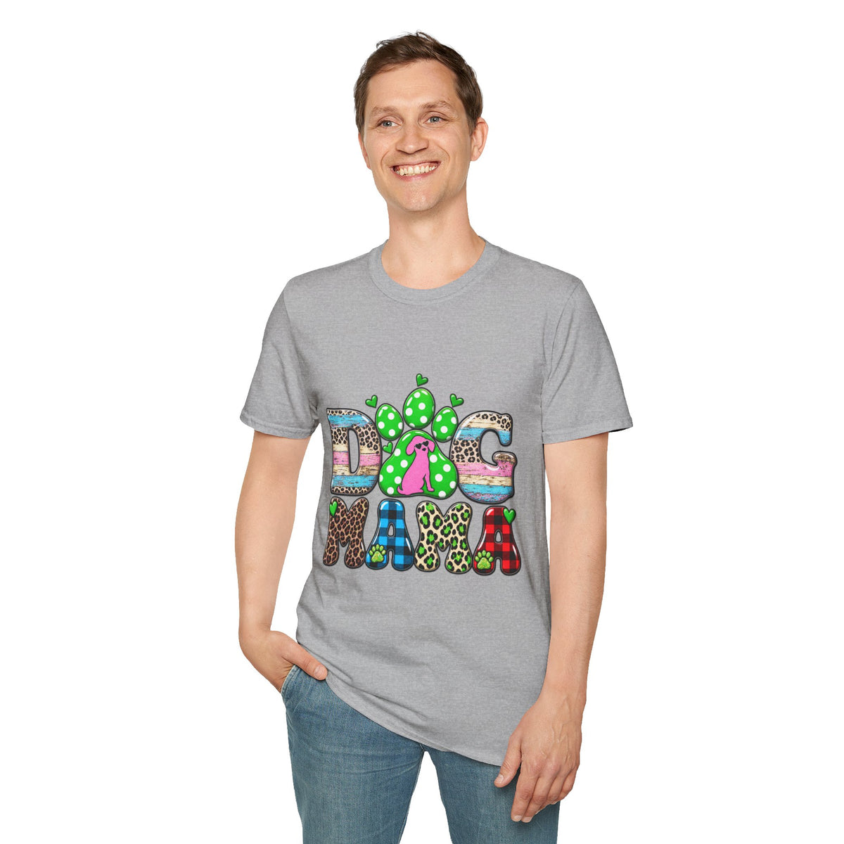 Dog Mama Tee — Colorful Paw & Cactus Graphic T-Shirt