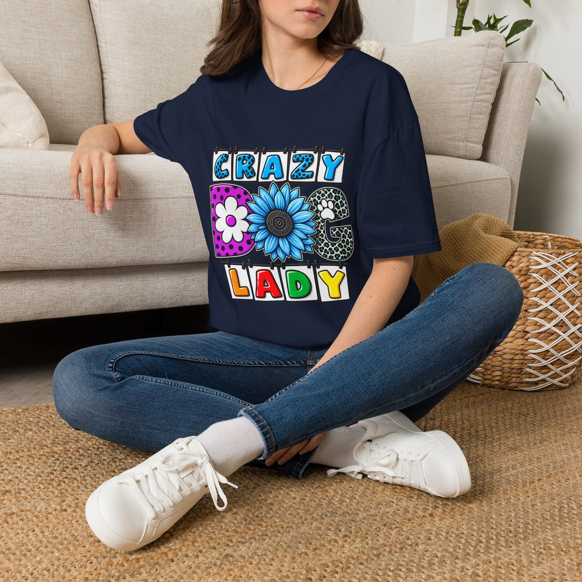 Crazy Dog Lady T-Shirt — Colorful Floral Typography