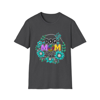 Dog Mom T-Shirt — Colorful Floral Paw Print Tee for Pet Lovers