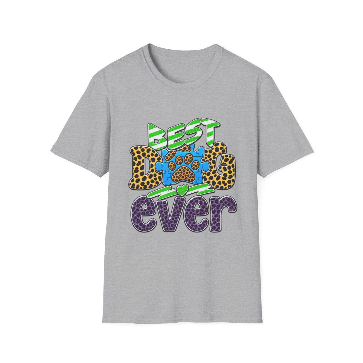 Best Dog Ever T-Shirt — Colorful Leopard & Paw Graphic