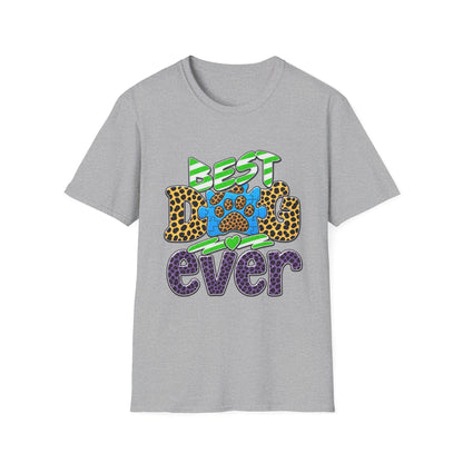 Best Dog Ever T-Shirt — Colorful Leopard & Paw Graphic