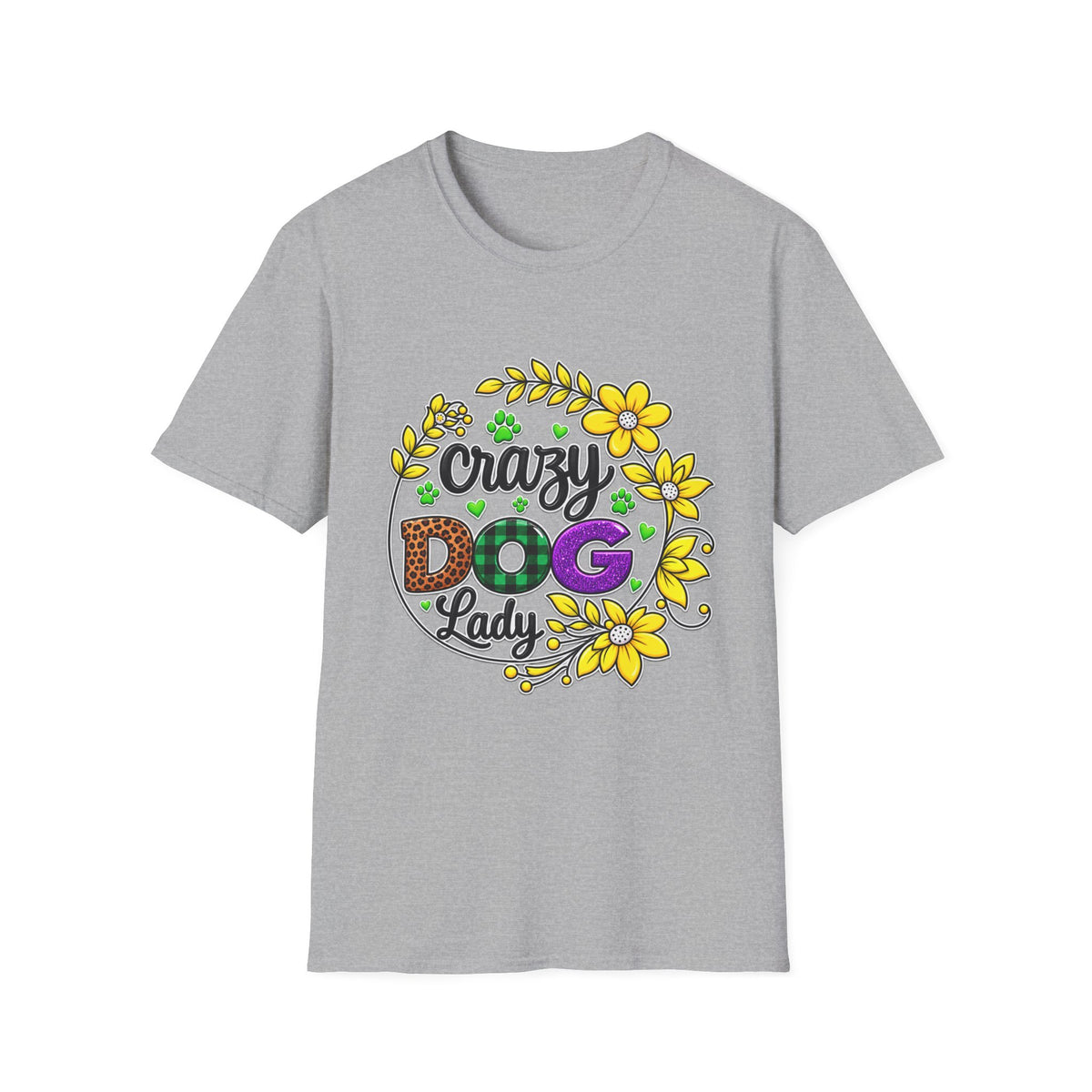 Crazy Dog Lady T-Shirt — Floral Paw Print Women's Tee