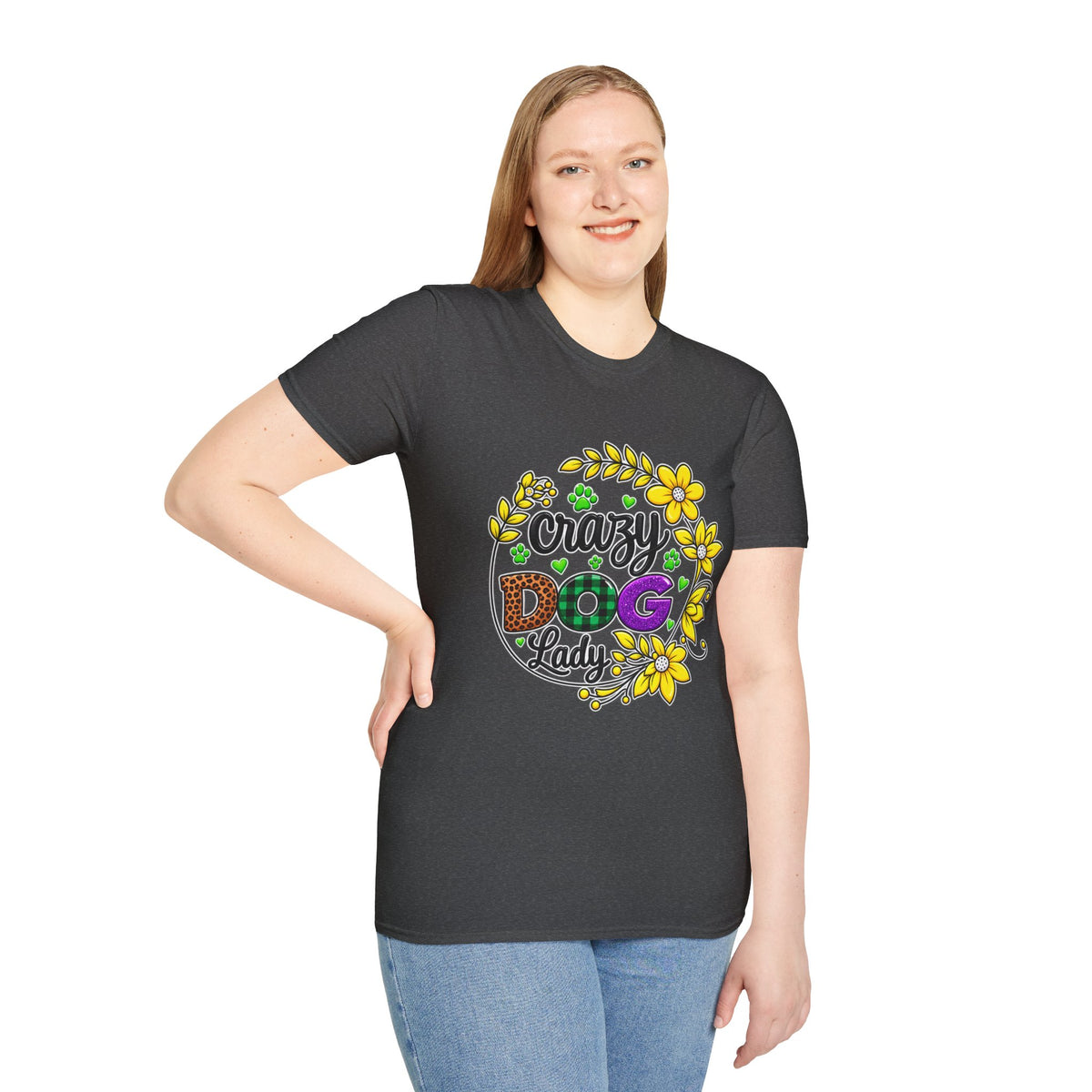 Crazy Dog Lady T-Shirt — Floral Paw Print Women's Tee