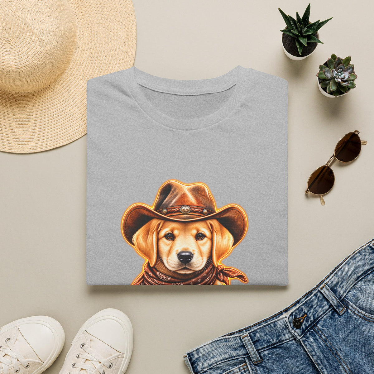 Cute Labrador Wearing Cowboy Hat & Bandana