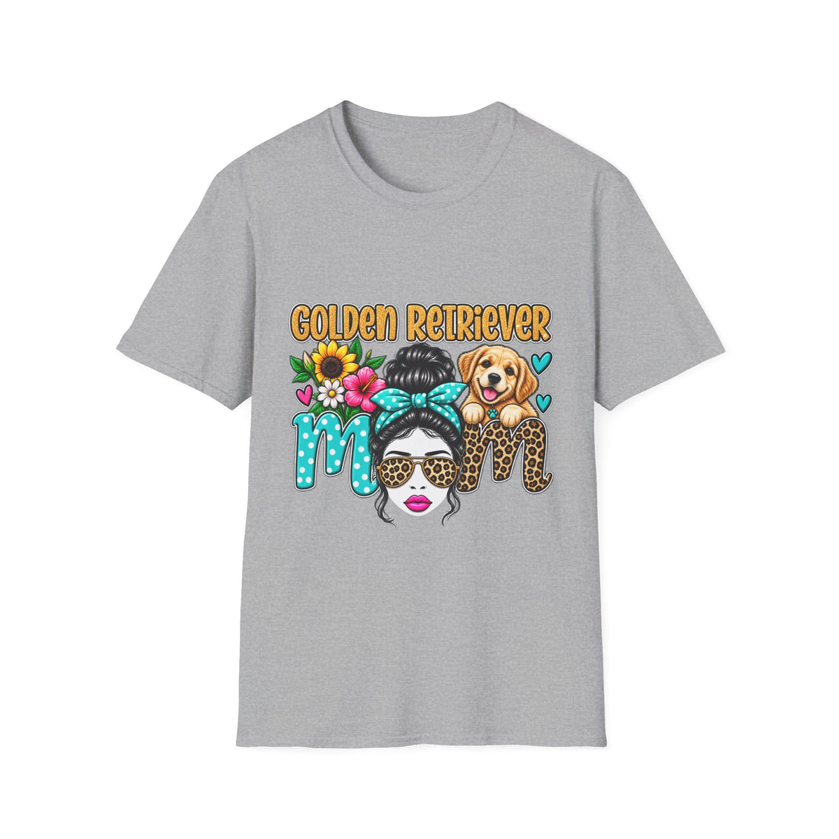 Golden Retriever Mom T-Shirt — Floral Messy Bun Dog Lover Tee