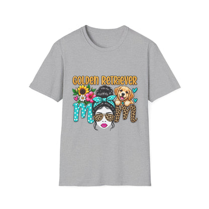 Golden Retriever Mom T-Shirt — Floral Messy Bun Dog Lover Tee