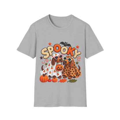 Spooky Halloween T‑Shirt — Cute Pumpkins, Bat & Leopard Print Ghosts