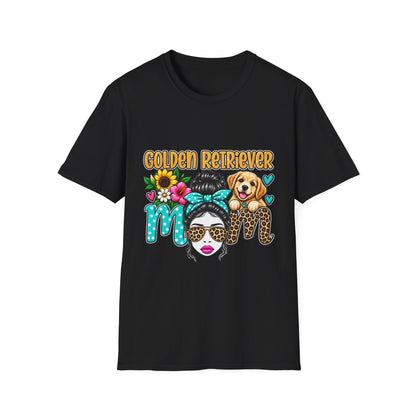 Golden Retriever Mom T-Shirt — Floral Messy Bun Dog Lover Tee
