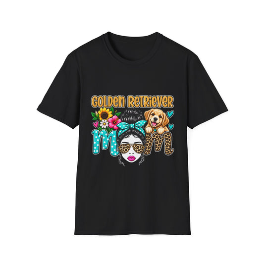Golden Retriever Mom T-Shirt — Floral Messy Bun Dog Lover Tee