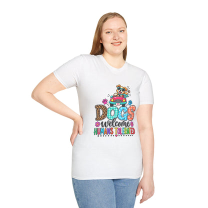 Dogs Welcome Graphic T-Shirt — Cute Puppy Car Design