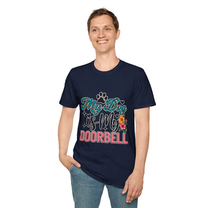 Dog Mom T-Shirt — "My Dog is My Doorbell" Floral Paw Tee