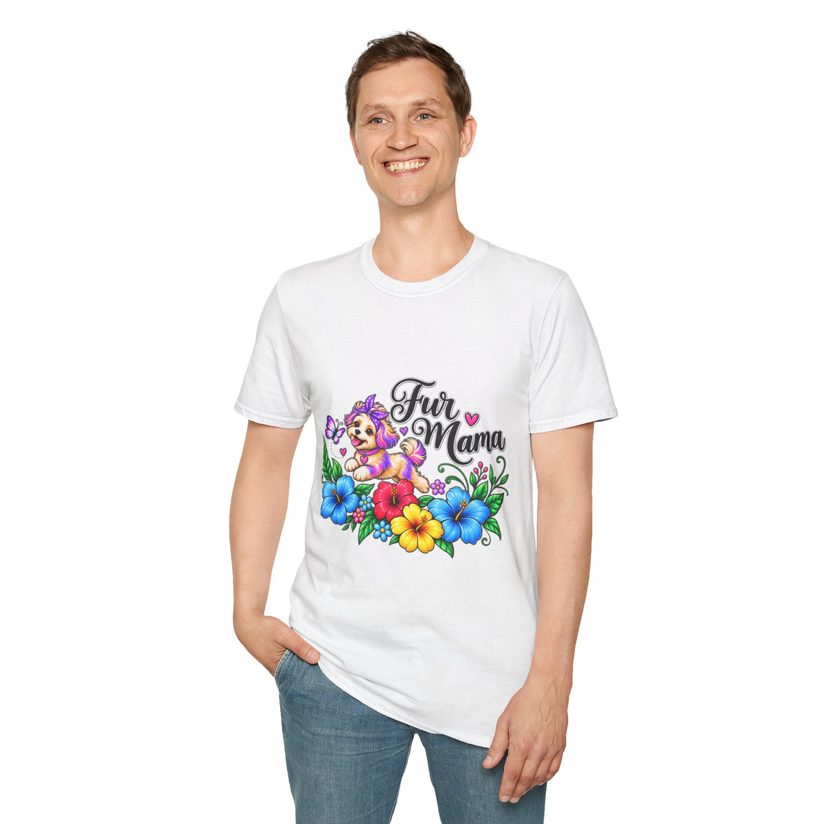 "Fur Mama" Colorful Puppy Floral Graphic Tee