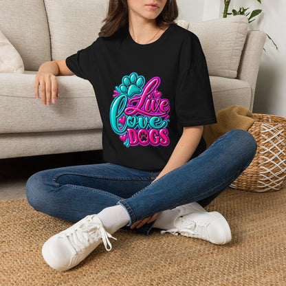 T-Shirt — Live Love Dogs Colorful Paw Graphic