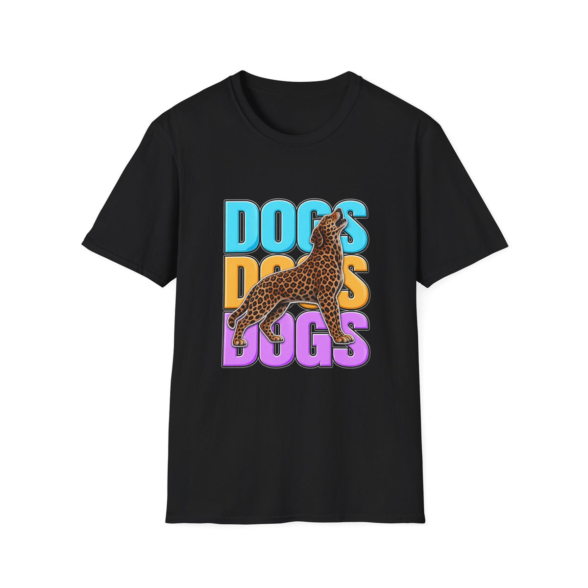 Dogs Retro Graphic T-Shirt — Colorful Leopard Print Design