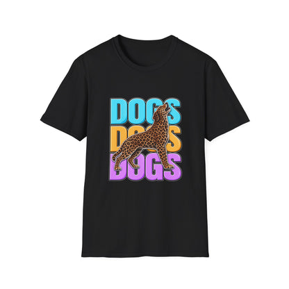 Dogs Retro Graphic T-Shirt — Colorful Leopard Print Design