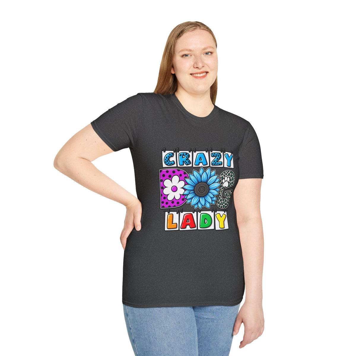 Crazy Dog Lady T-Shirt — Colorful Floral Typography