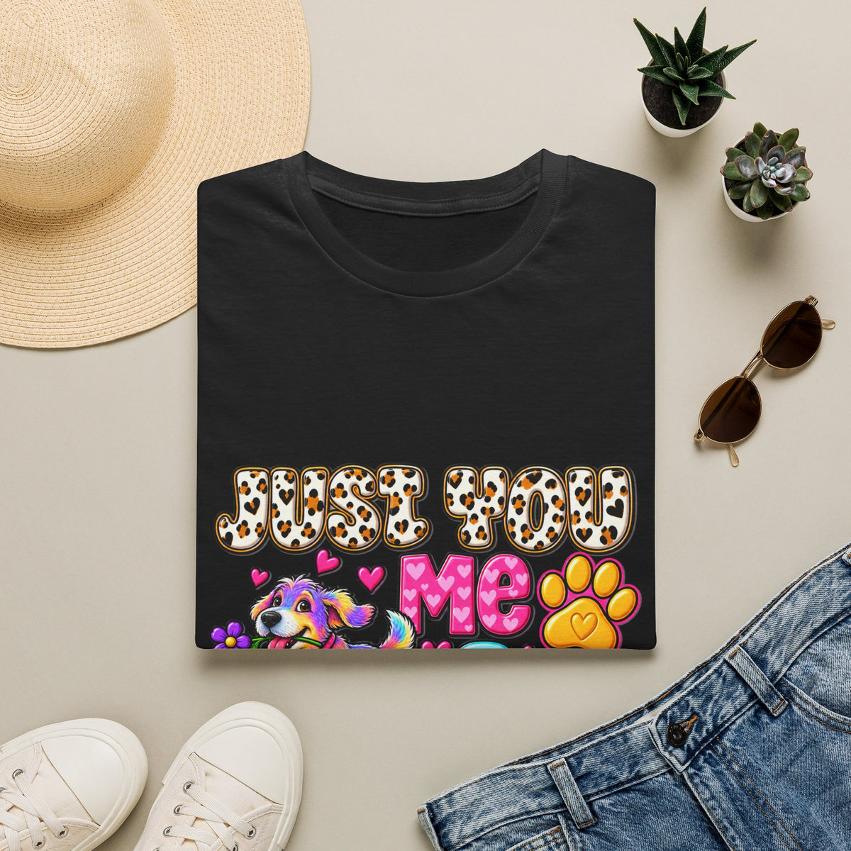 Just Feed Me & the Dogs T-Shirt — Cute Colorful Pet Lover Graphic Tee