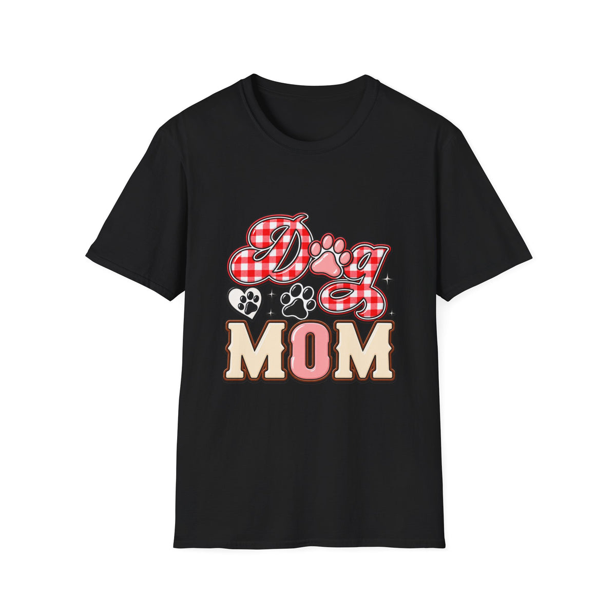 Dog Mom T-Shirt — Red Gingham Paw Graphic Tee