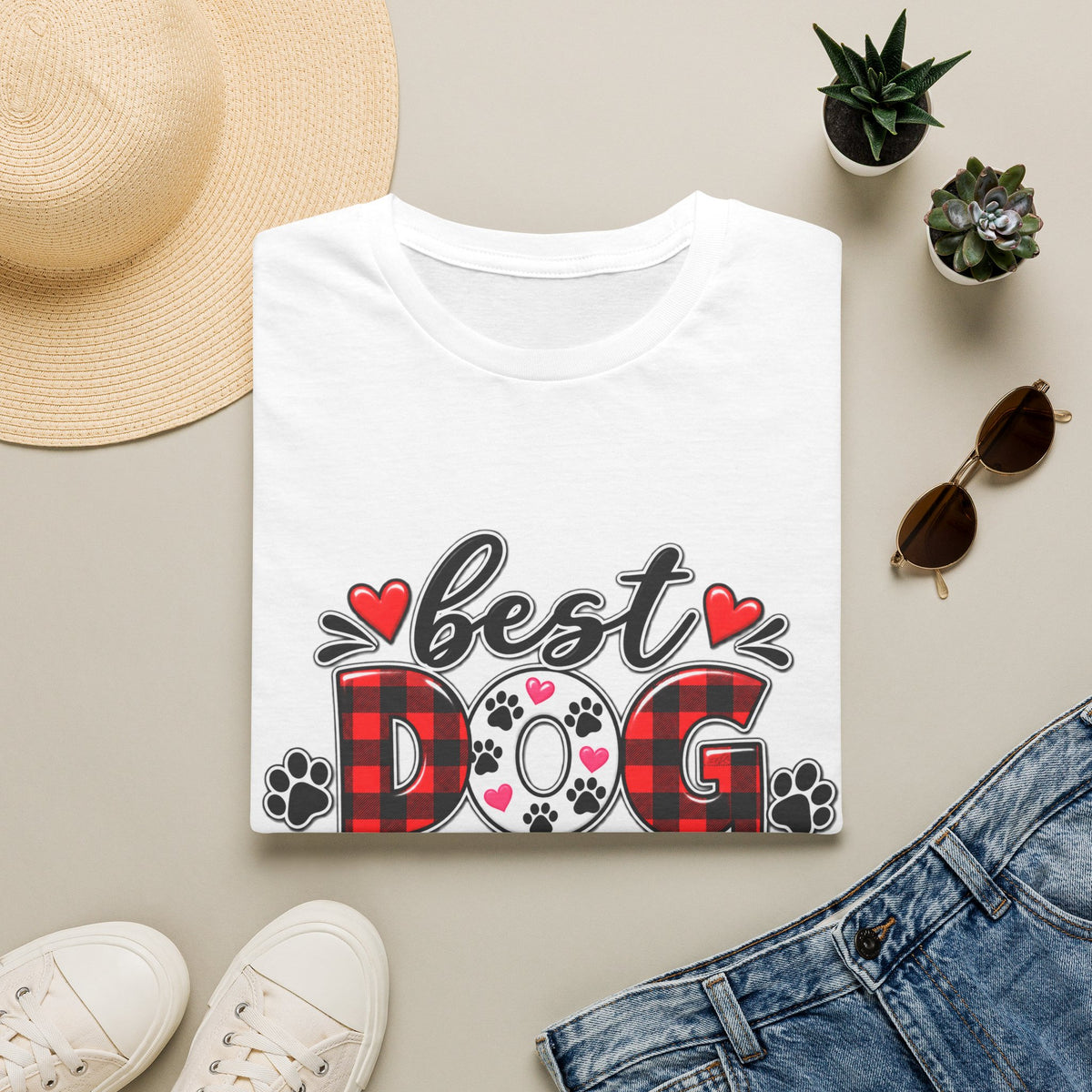 Best Dog Mom Ever T-Shirt — Plaid & Paw Print