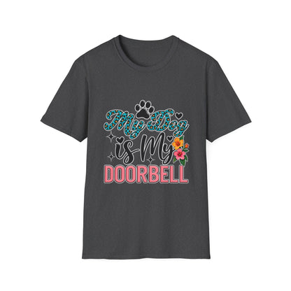 Dog Mom T-Shirt — "My Dog is My Doorbell" Floral Paw Tee