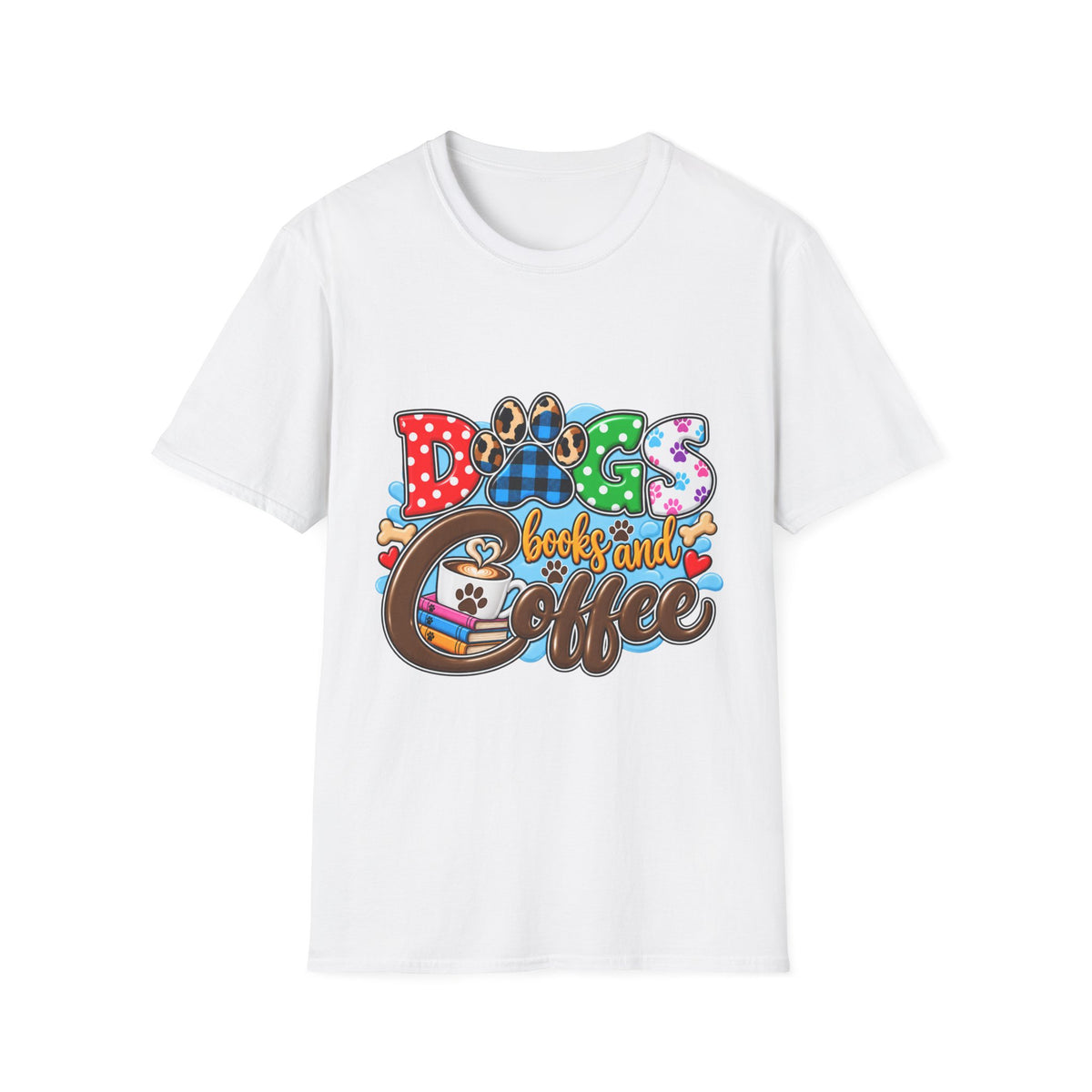 Dog Mom T-Shirt — "Dogs, Books and Coffee"