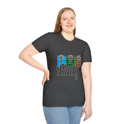 Dog Lady T‑Shirt — Colorful Paw Print DOG Graphic Tee for Pet Lovers