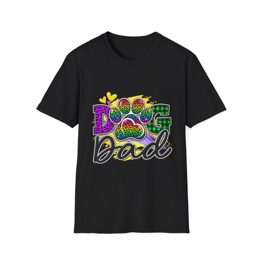 Dog Dad T‑Shirt — Colorful Leopard Paw Graphic Tee for Pet Lovers