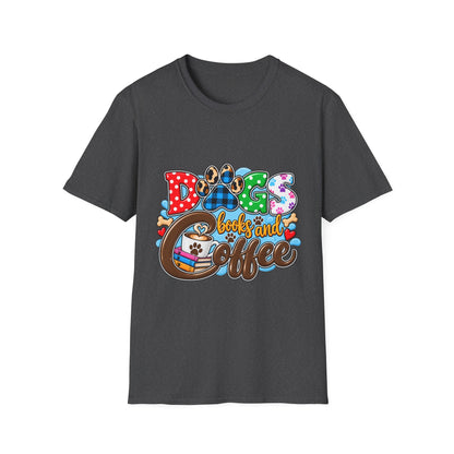 Dog Mom T-Shirt — "Dogs, Books and Coffee"