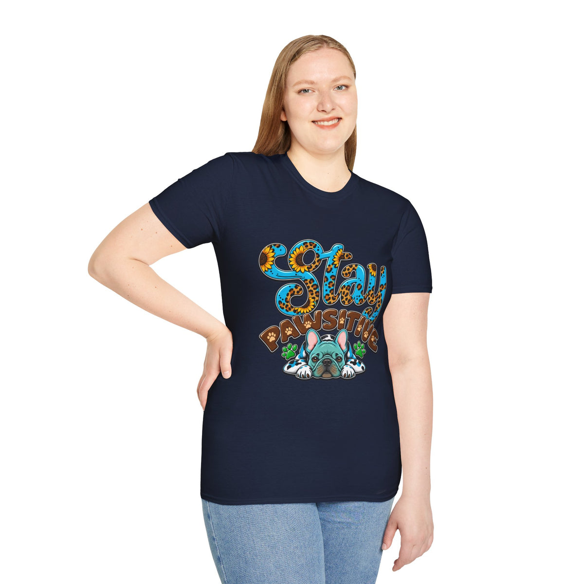 T-Shirt — "Stay Pawsitive" Floral Leopard Dog Graphic Tee