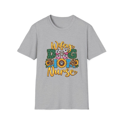 Wifey Dog Mom Nurse T‑Shirt — Floral Leopard Pet Lover Tee