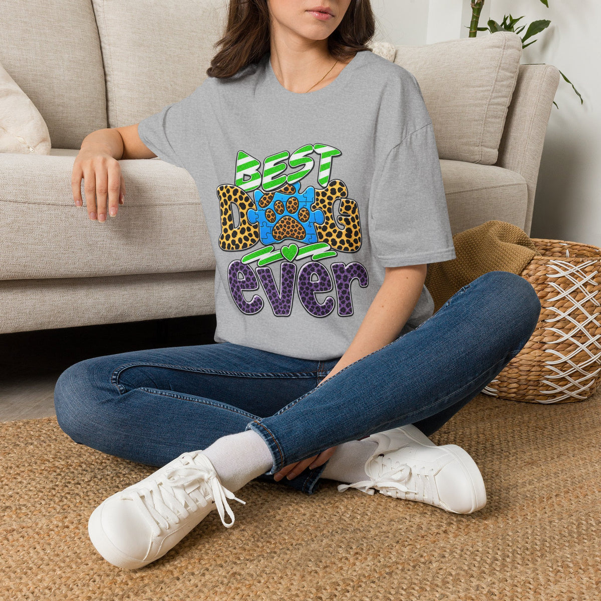 Best Dog Ever T-Shirt — Colorful Leopard & Paw Graphic