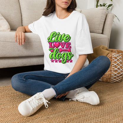 Live Love Dogs T-Shirt — Bright Neon Paw Graphic Tee
